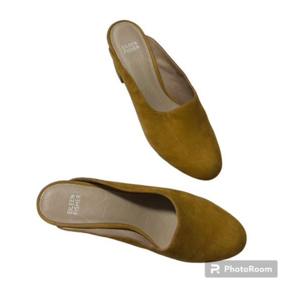 Eileen Fisher Womens Mustard Brief Suede Mule Arnica Suede Block Heel Size 10M - Picture 2 of 7